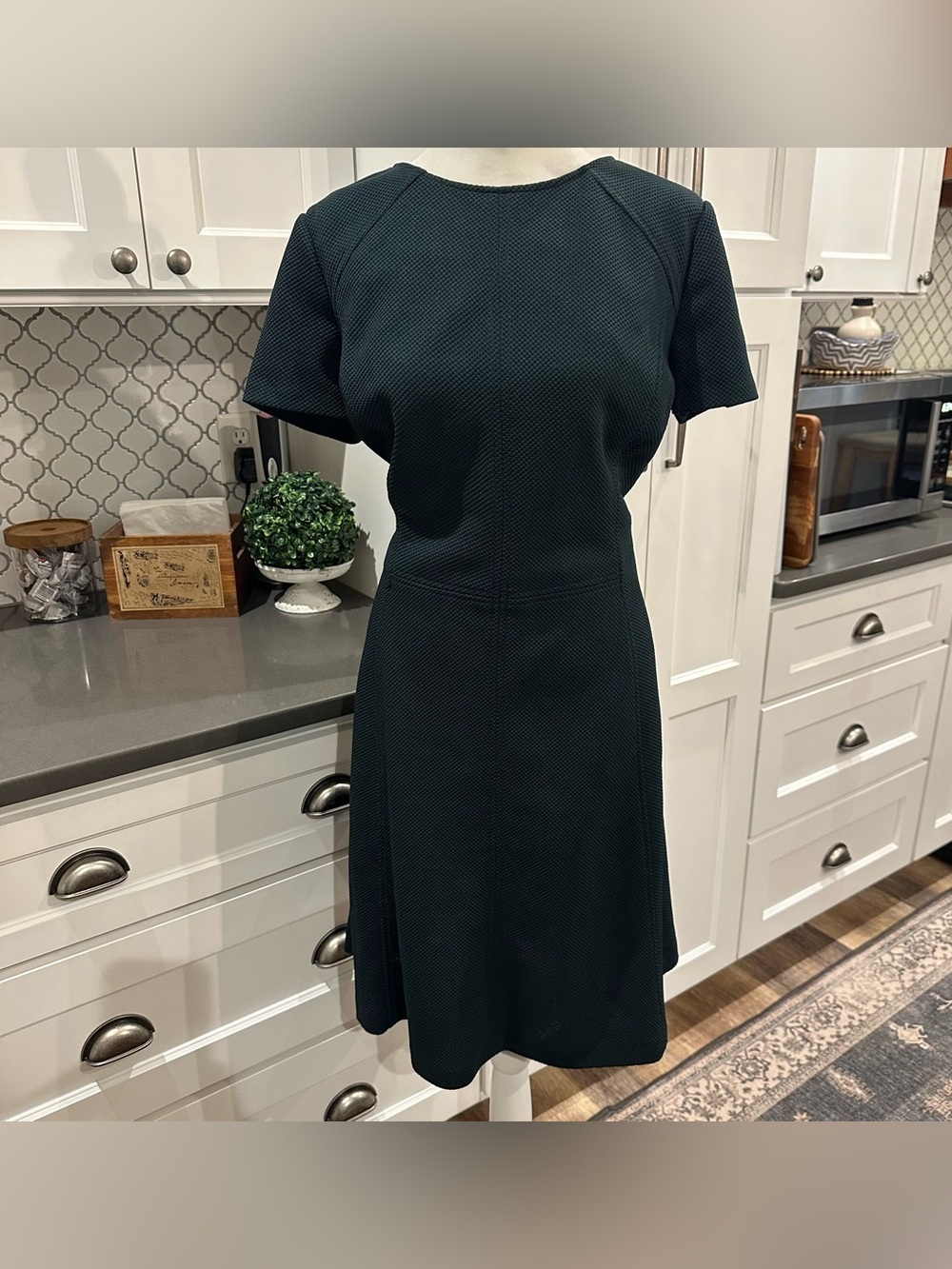 Lauren Ralph Lauren Ponte Fit-and-Flare Dress 10 Hunter Green Textured Classic